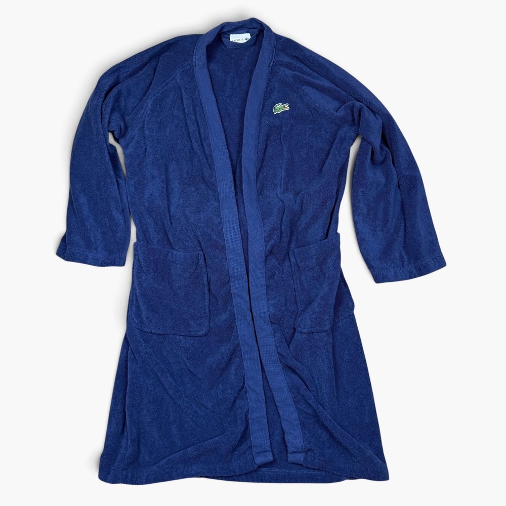 Lacoste Bathrobe Navy Blue Cotton Terry Cloth Logo Dressing Gown Unisex